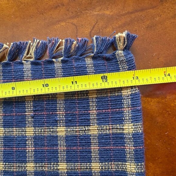 4 Woven Placemats Blue Plaid Beige Fringe 21 x 13 Cotton - Picture 9 of 10